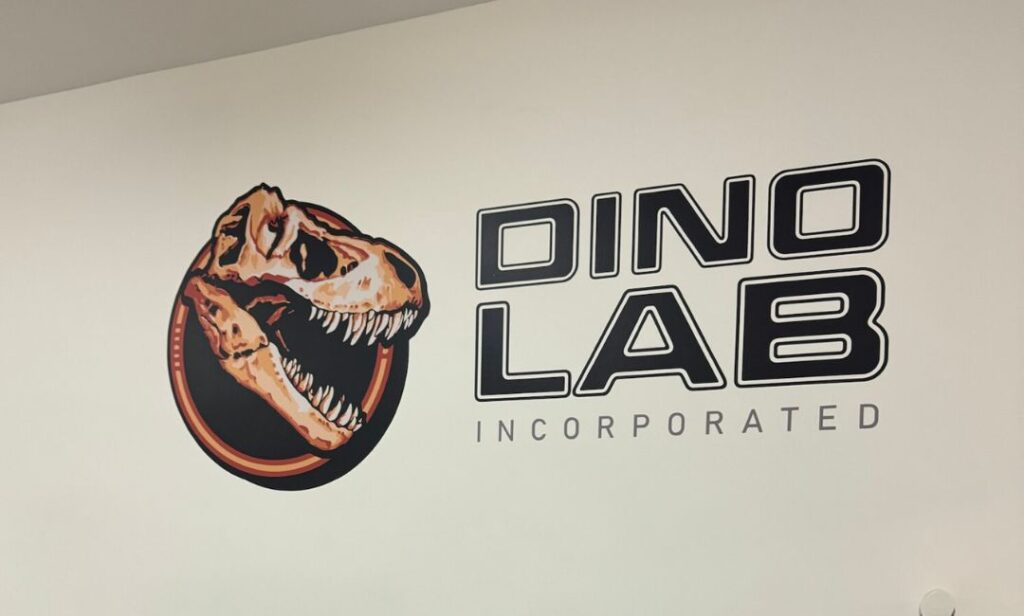 Dino Lab sign inside Dino Lab Inc. in Victoria, BC