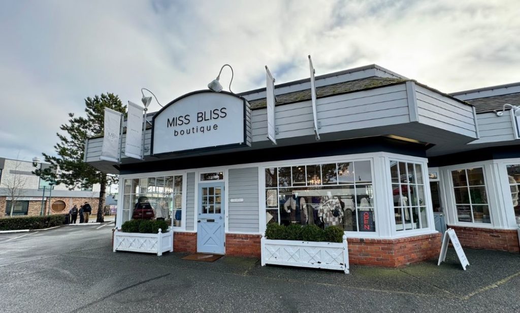 Outside Miss Bliss Boutique in Sidney, BC