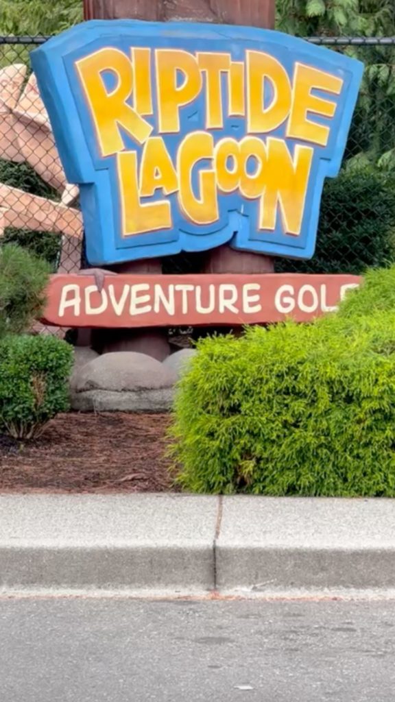 Sign outside Riptide Lagoon Adventure Golf in Parksville, BC